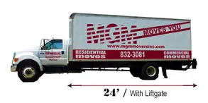 A moving truck with the words mgm movers inc. On it